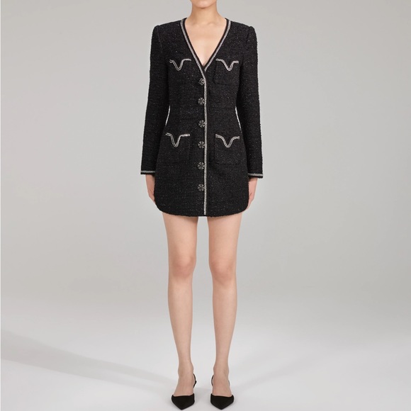 Self-Portrait Jackets & Blazers - Self Portrait Black Metallic Bouclé Mini Dress New!